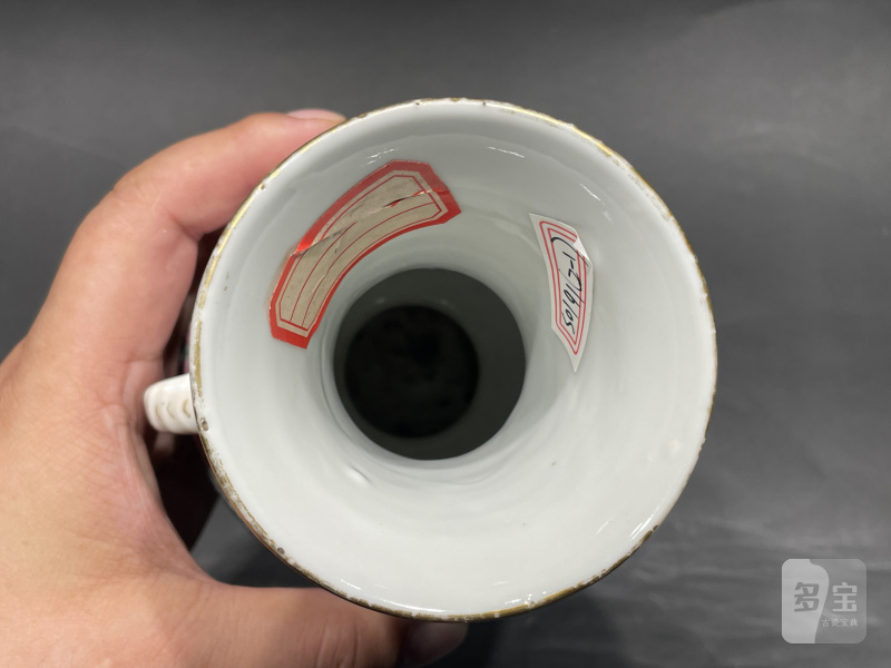 清光绪 宫粉地粉彩花鸟纹象耳尊一对 - 图18